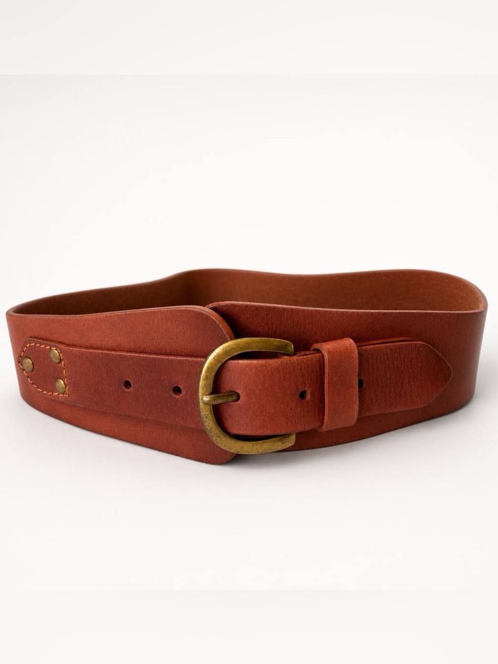 Linea Pelle Wide Leather Waist Belt, Brass Buckle, Brown, M, EUC